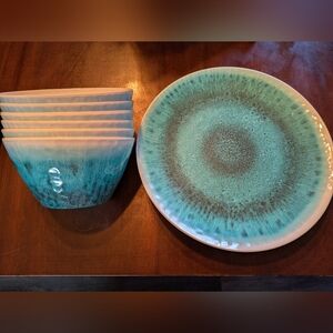 Turquoise melamine dish set (for 6)